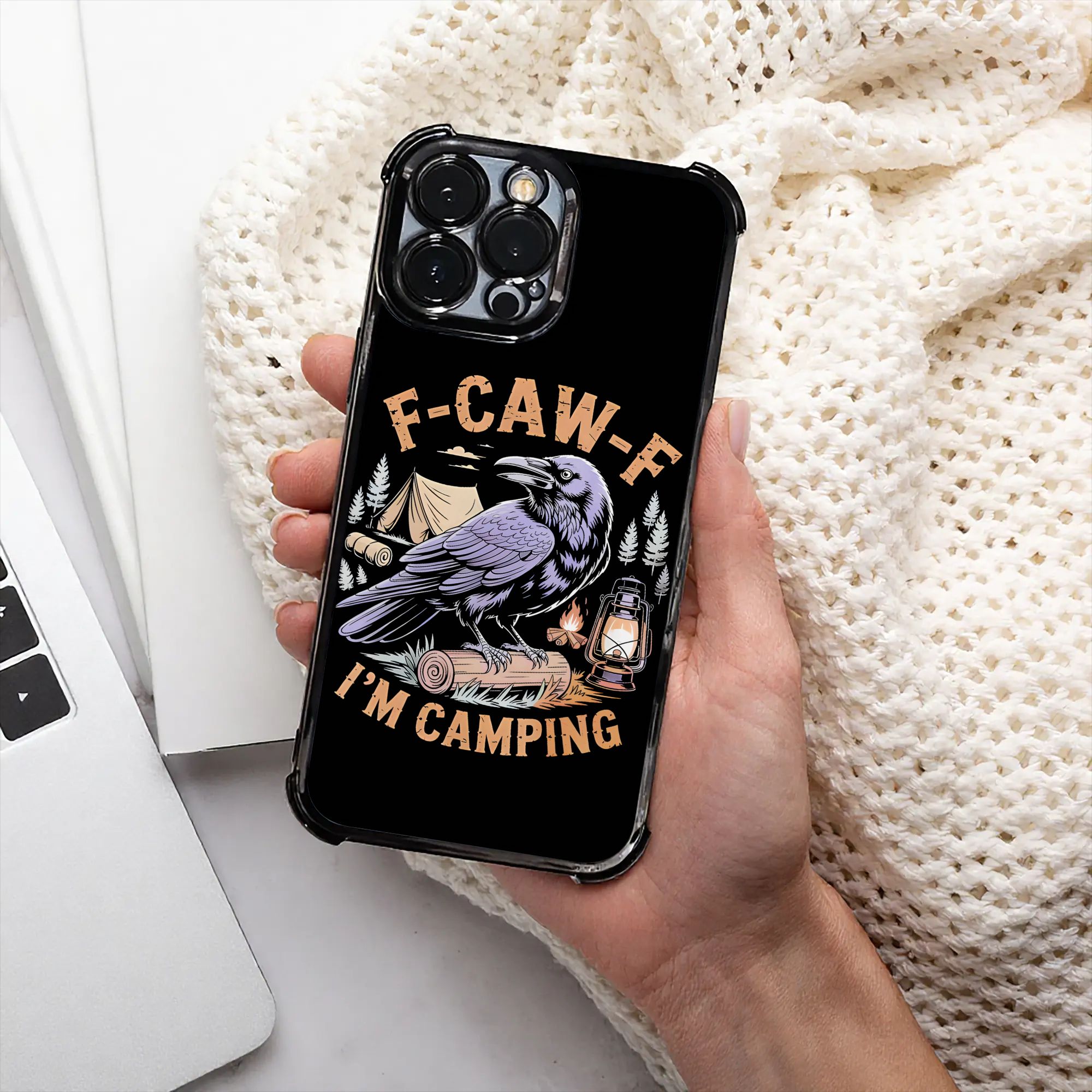Outdoor Adventure Camp - เคสโทรศัพท์ลายอีกาตลก F CAW F สำหรับการตั้งแคมป์กลางแจ้ง ผ่านกระบวนการชุบไฟฟ้า