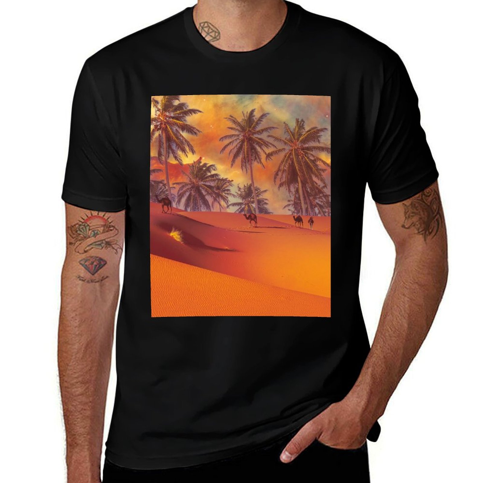Oasis Outdoor Adventure - โอเอซิสในทะเลทราย ภาพสำหรับนักผจญภัย เสื้อยืดกันยูวี เสื้อยืดสำหรับกิจกรรมกลางแจ้ง